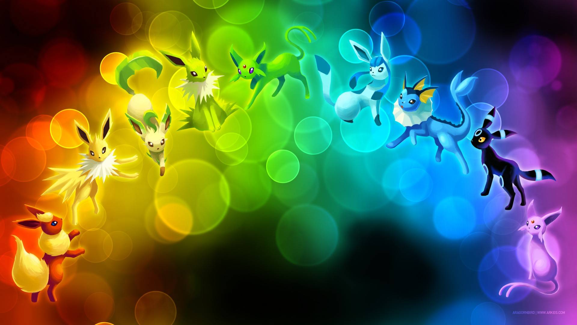 eevee's evolutions gradiants pokemon wallpaper