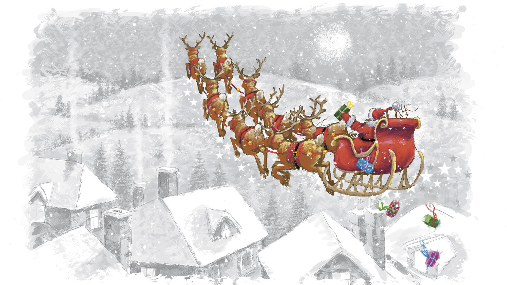 de santa claus, sleigh, reindeer, at home wallpaper forwallpaper.com