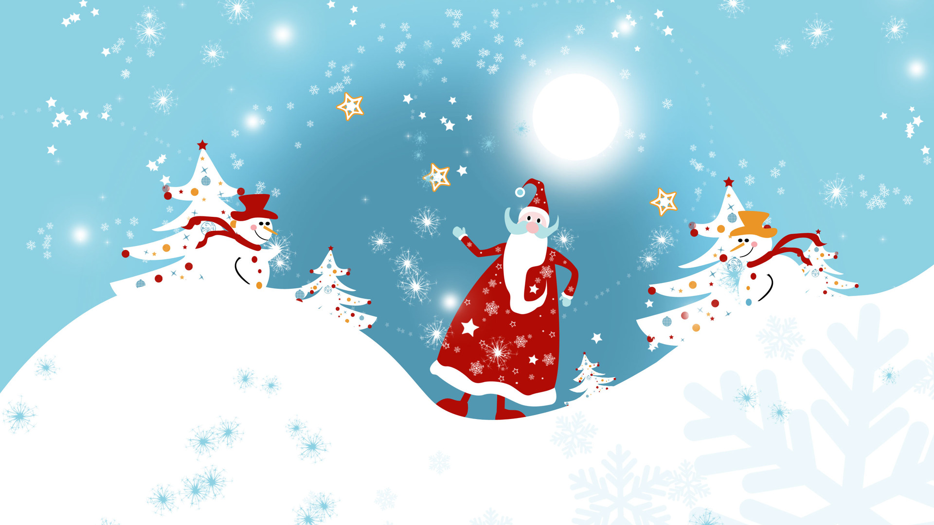 santa et two snowman holiday hd wallpaper 1920x1080 5914